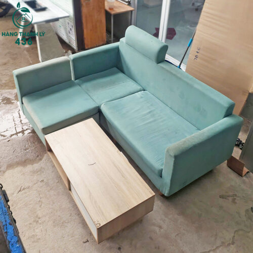 Bộ Sofa Góc L Nhỏ Gọn Cũ 1M4x1M8 Có Tay Màu Xanh 4 bo sofa goc l nho gon cu 1m4x1m8 co tay mau xanh 3