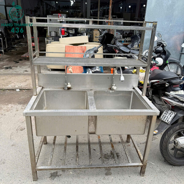 bon rua inox cong nghiep cu 2 ngan 1m2x1m5 rong rai 1 1