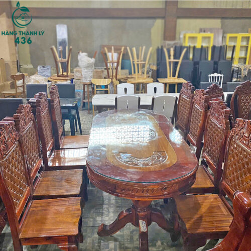 thanh ly bo ban an go tram oval 8 ghe hang moi 99 3