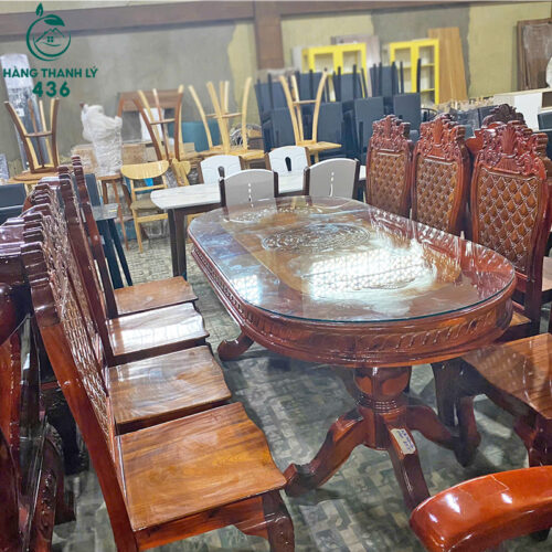 thanh ly bo ban an go tram oval 8 ghe hang moi 99 4