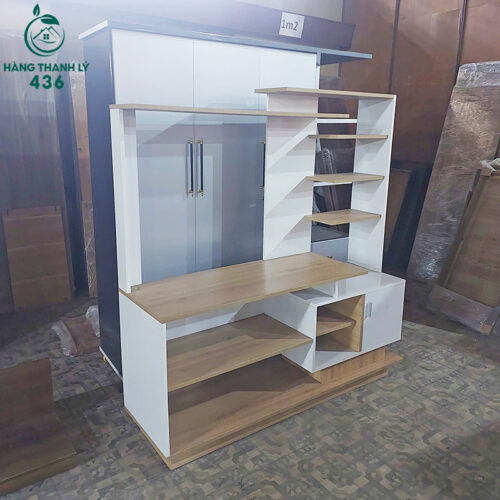 thanh ly ke tivi ket hop vach trang tri nhieu tang 2