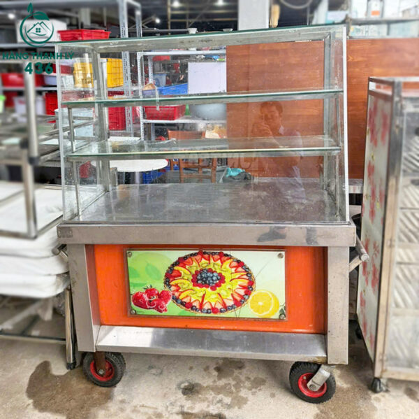 xe ban hang inox co kinh va gan banh xe tien loi