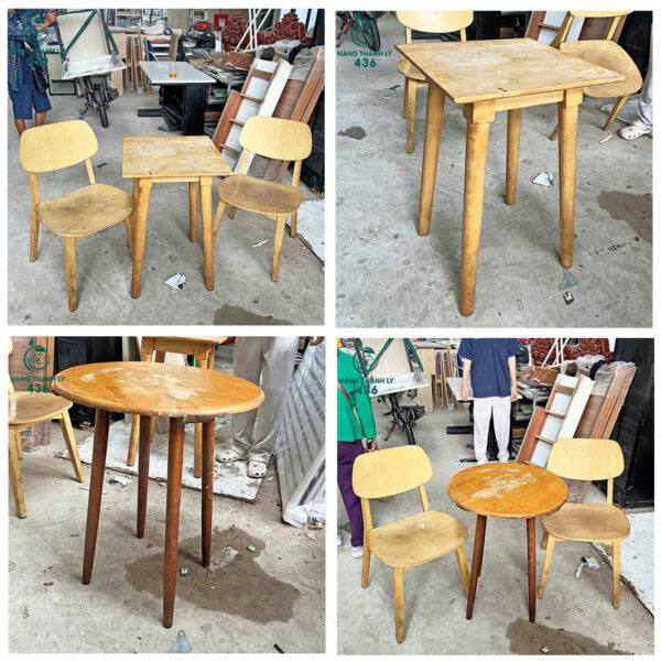 ban ghe cafe go cu nhieu mau