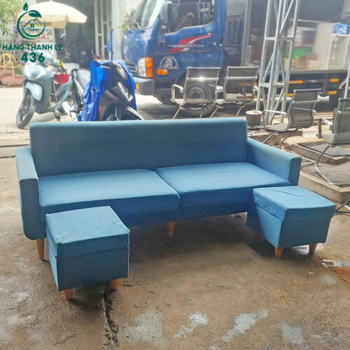 Bộ Ghế Sofa Cũ 1M9x80CM Bọc Vải Màu Xanh Kèm Đôn Giá Rẻ 6 bo ghe sofa cu 1m9x80cm boc vai mau xanh kem don gia re 5