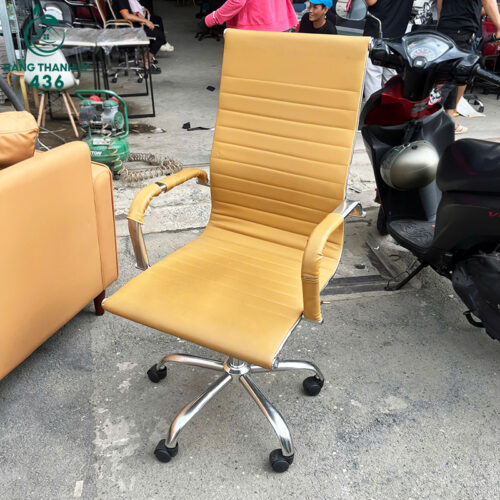 ghe van phong cu lung cao boc da mau vang nhat 3