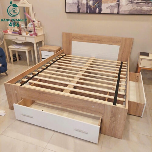 Giường Ngủ Gỗ Cũ 1M6x2M Phối Trắng Có Hộc Rộng Rãi 3 giuong ngu go cu 1m6x2m phoi trang co hoc rong rai 1