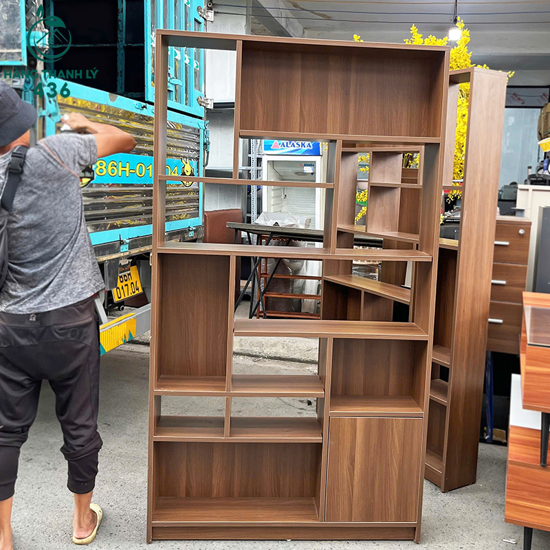 ke-sach-go-cu-1m8x1m-phan-nhieu-o-2 Kệ Sách Gỗ Cũ 1M8x1M Phân Nhiều Ô Kèm Hộc Kín