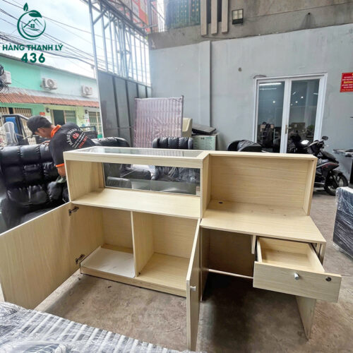 Quầy Lễ Tân Gỗ Cũ 1M2x2M Bề Mặt Phối Kính Hiện Đại 5 quay le tan go cu 1m2x2m be mat phoi kinh hien dai 4 1