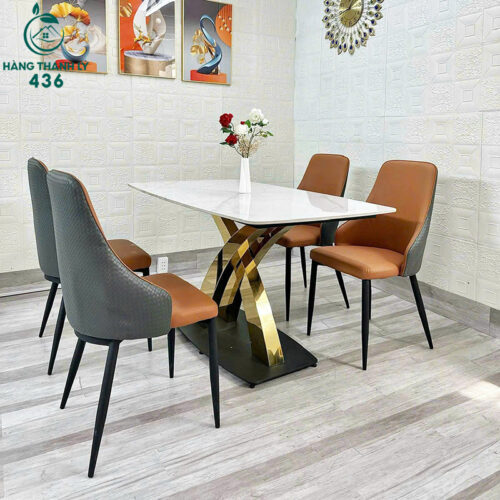 Thanh Lý Bộ Bàn Ăn Chân Chữ X Mạ Vàng Mới 99% 5 thanh ly bo ban an chan chu x ma vang moi 99 3
