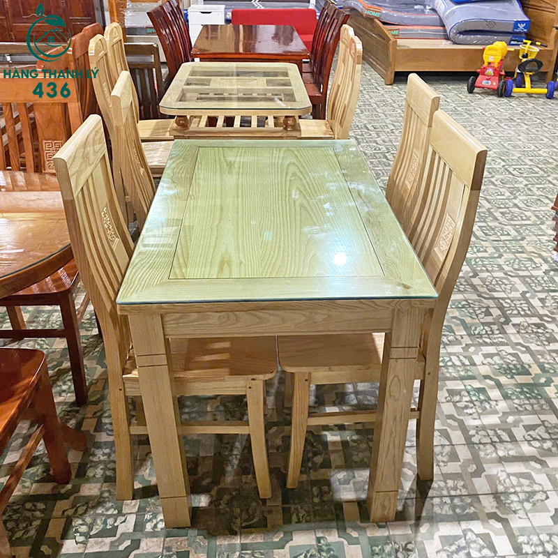 thanh-ly-bo-ban-an-go-mat-kinh-4-ghe-hien-dai-1 Thanh Lý Bộ Bàn Ăn Gỗ Mặt Kính 4 Ghế Hiện Đại Mới 99%