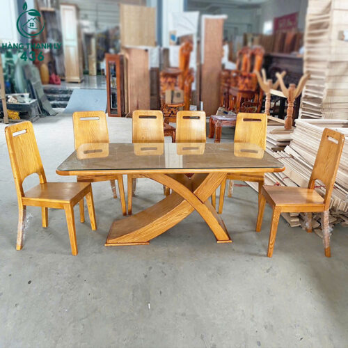 thanh ly bo ban an go soi chan chu x 6 ghe moi 99 1