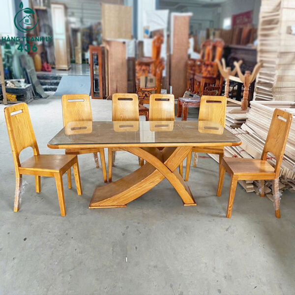 thanh ly bo ban an go soi chan chu x 6 ghe moi 99 1