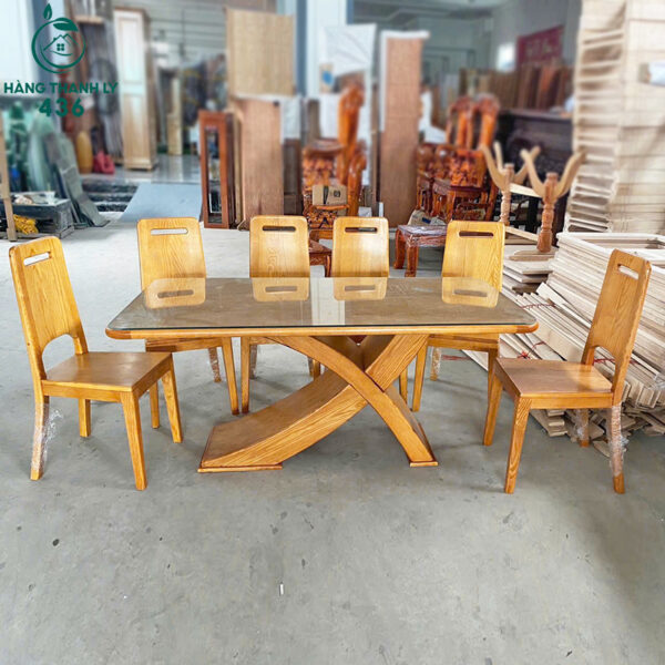 thanh ly bo ban an go soi chan chu x 6 ghe moi 99 2