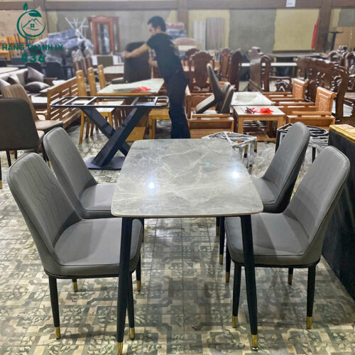 thanh ly bo ban an mat da cao cap kem 4 ghe boc da 6