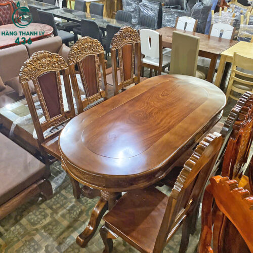 thanh ly bo ban an oval 6 ghe cham khac tinh xao moi 99 3