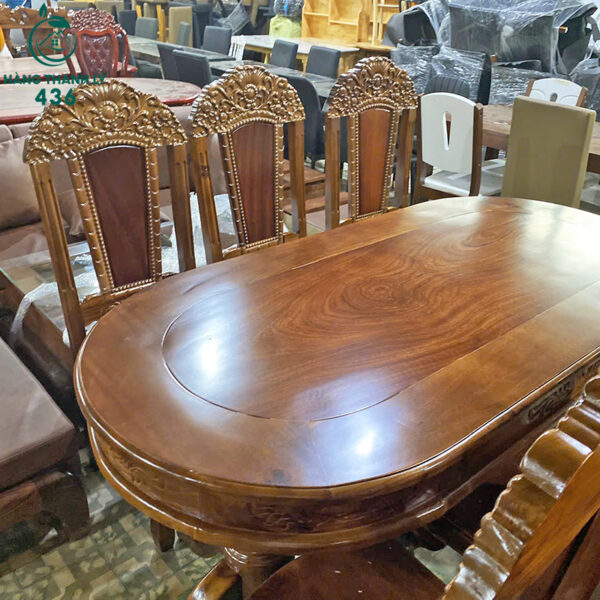 thanh ly bo ban an oval 6 ghe cham khac tinh xao moi 99 4