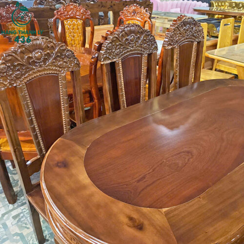 thanh ly bo ban an oval 6 ghe cham khac tinh xao moi 99 5