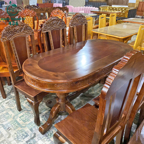 thanh ly bo ban an oval 6 ghe cham khac tinh xao moi 99 6