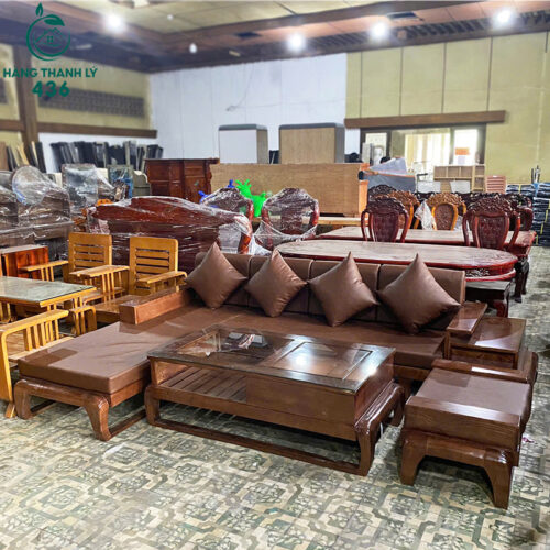 Thanh Lý Bộ Salon Gỗ Góc L Có Đệm Kèm Gối Cao Cấp Mới 99% 5 thanh ly bo salon go goc l co dem kem goi cao cap moi 99 4
