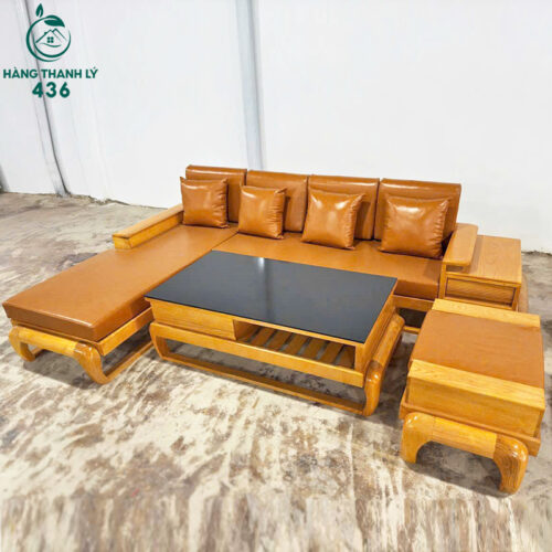 Thanh Lý Bộ Salon Gỗ Góc L Có Đệm Kèm Gối Cao Cấp Mới 99% 10 thanh ly bo salon go goc l nhieu mau co dem moi 99 4