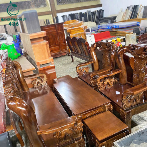 Thanh Lý Bộ Salon Gỗ Tràm Đào Tay 12 Chạm Khắc Tinh Xảo Mới 99% 4 thanh ly bo salon go tram dao tay 12 cham khac tinh xao moi 99 11