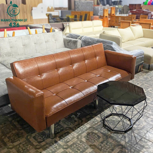 thanh ly sofa bed boc da mau nau cao cap co tay vin moi 99 1