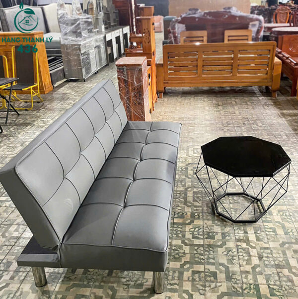 thanh ly sofa bed boc da mau xam khong tay hien dai moi 99 5
