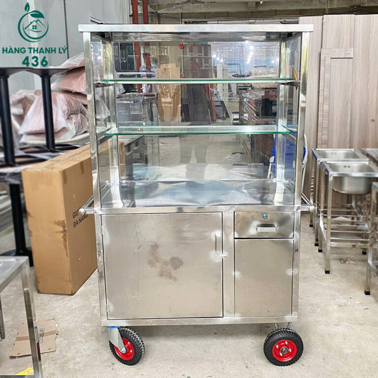 thanh ly xe com inox 1m kem tu kinh hai tang 3