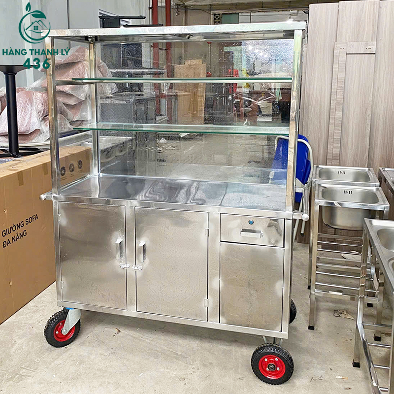 thanh-ly-xe-com-inox-1m2-gan-banh-xe-di-chuyen-tien-loi-3 Thanh Lý Xe Cơm Inox 1M2 Gắn Bánh Xe Di Chuyển Tiện Lợi Mới 99%