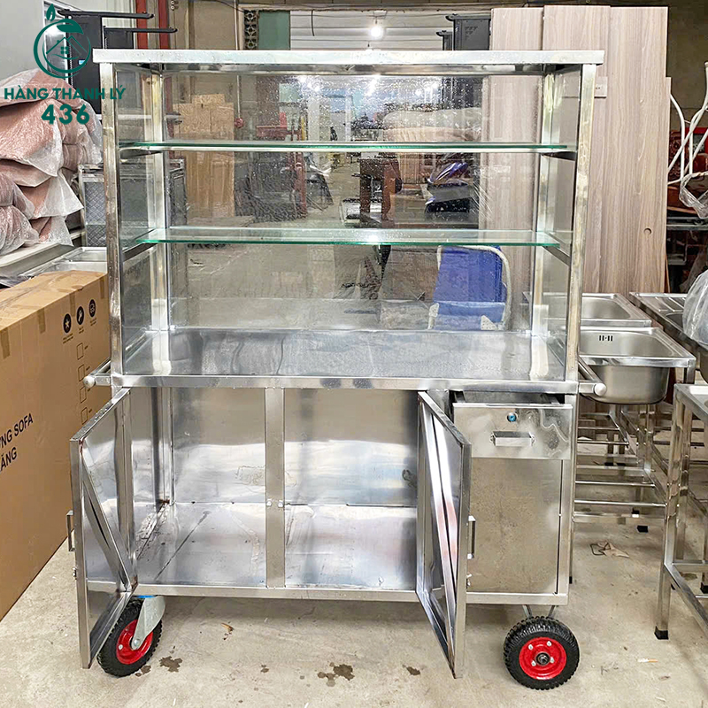 thanh-ly-xe-com-inox-1m2-gan-banh-xe-di-chuyen-tien-loi-4 Thanh Lý Xe Cơm Inox 1M2 Gắn Bánh Xe Di Chuyển Tiện Lợi Mới 99%