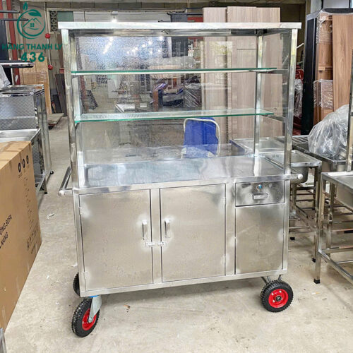 Thanh Lý Xe Cơm Inox 1M2 Gắn Bánh Xe Di Chuyển Tiện Lợi Mới 99% 5 thanh ly xe com inox 1m2 gan banh xe di chuyen tien loi 5