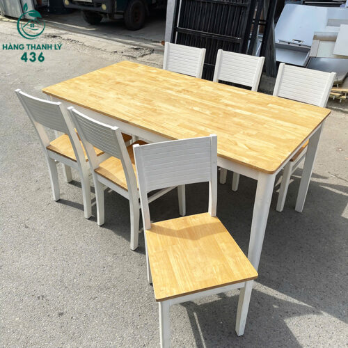 Bộ Bàn Ăn Gỗ Cũ 6 Ghế Phong Cách Tối Giản Hiện Đại 4 bo ban ghe an go cu 6 ghe phong cach toi gian hien dai 2
