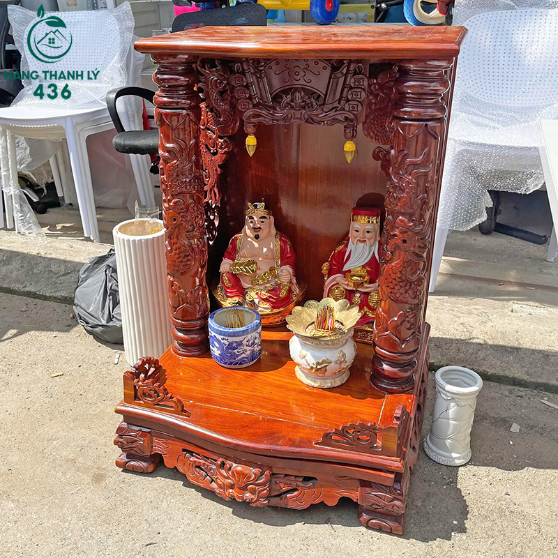 bo-ban-tho-ong-dia-go-go-do-cu-cham-rong-1 Bộ Bàn Thờ Ông Địa Gỗ Gõ Đỏ Cũ Chạm Rồng