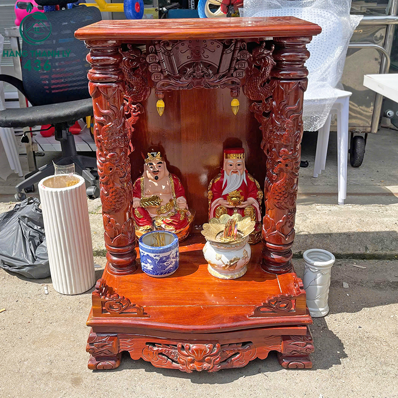 bo-ban-tho-ong-dia-go-go-do-cu-cham-rong-4 Bộ Bàn Thờ Ông Địa Gỗ Gõ Đỏ Cũ Chạm Rồng