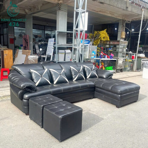 Bộ Ghế Sofa Cũ 2M8x1M8 Bọc Da Màu Đen 3 bo ghe sofa cu 2m8 1m8 4