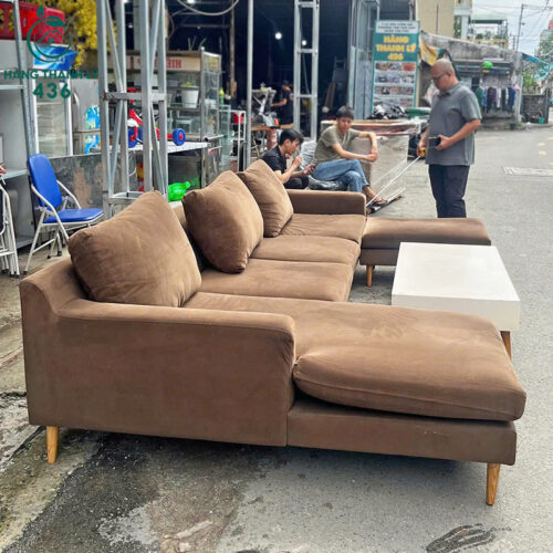 Bộ Sofa Cũ Góc Chữ L Vải Màu Nâu 3M1x1M8 8 bo sofa cu goc chu l vai mau nau 3m1x1m8 1