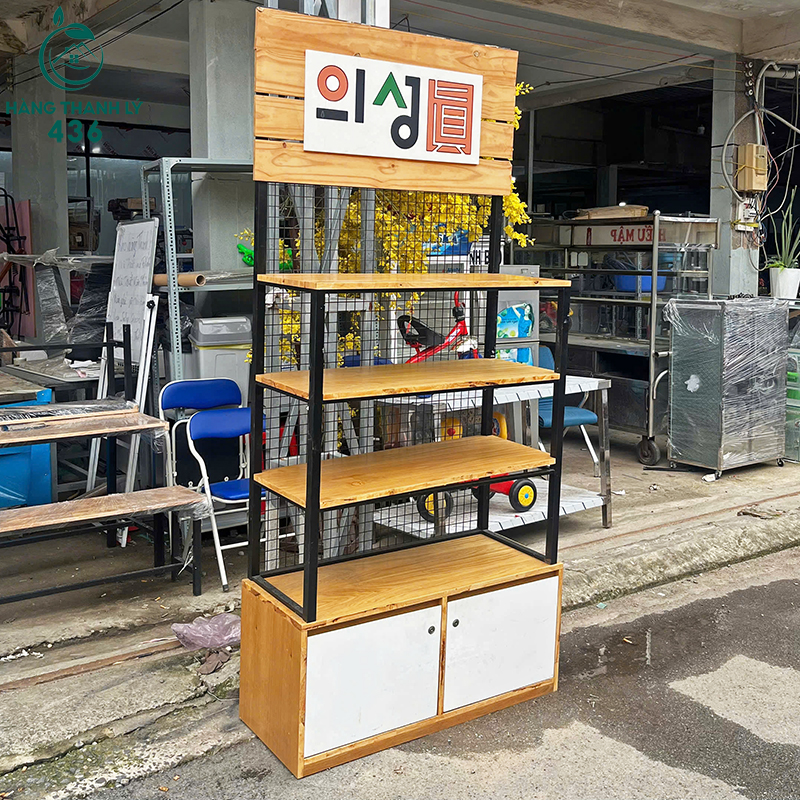 ke-trung-bay-cu-co-2m2x96cm-co-tu-duoi-va-bang-hieu-tien-loi-2 Kệ Trưng Bày Cũ 2M2x96CM Có Tủ Dưới Và Bảng Hiệu Tiện Lợi