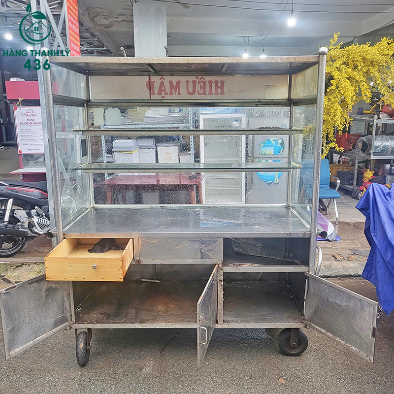 quay-ban-hang-inox-cu-thiet-ke-nhieu-ngan-tu-tien-loi-1 Quầy Bán Hàng Inox Cũ Thiết Kế Nhiều Ngăn Tủ Tiện Lợi