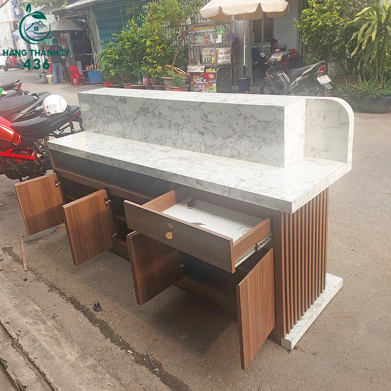 Quầy Lễ Tân Gỗ Cũ Phối Đá Sang Trọng quay-le-tan-go-cu-phoi-da-sang-trong-5 Quầy Lễ Tân Gỗ Cũ Phối Đá Sang Trọng