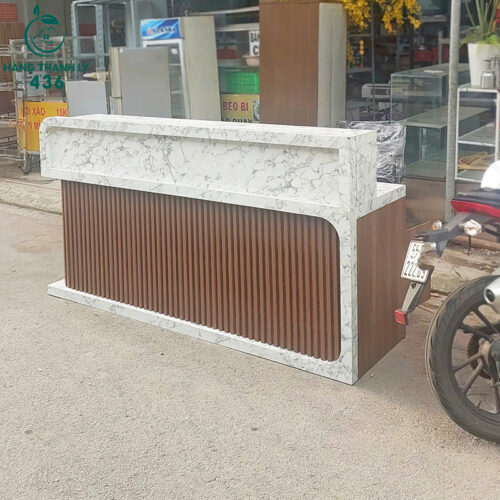 Quầy Lễ Tân Gỗ Cũ Phối Đá Sang Trọng 7 quay le tan go cu phoi da sang trong 6