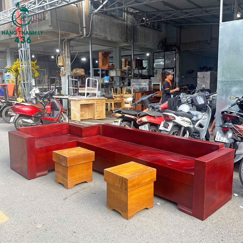 sofa-go-goc-l-cu-2m7x1m4-kem-2-don-thiet-ke-don-gian-3 Bộ Salon Gỗ Góc L Cũ 2M7x1M4 Kèm 2 Đôn Thiết Kế Đơn Giản