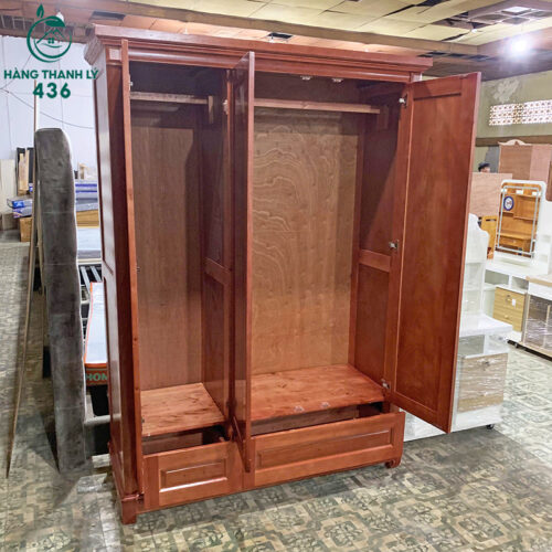 Thanh Lý Tủ Quần Áo Gỗ 3 Cánh 1M57 Màu Nâu Đỏ Mới 99% 5 thanh ly tu quan ao go 3 canh mau nau do moi 99 3