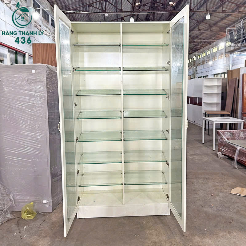 tu-kinh-trung-bay-cu-co-nhieu-ngan-5 Tủ Kính Trưng Bày Cũ 2M6x1M1 Có Nhiều Ngăn