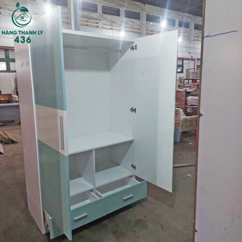 Tủ Quần Áo Cũ 1M2x2M Màu Trắng Phối Xanh 2 Cánh 3 tu quan ao cu 1m2x2m mau trang phoi xanh 2 canh 3