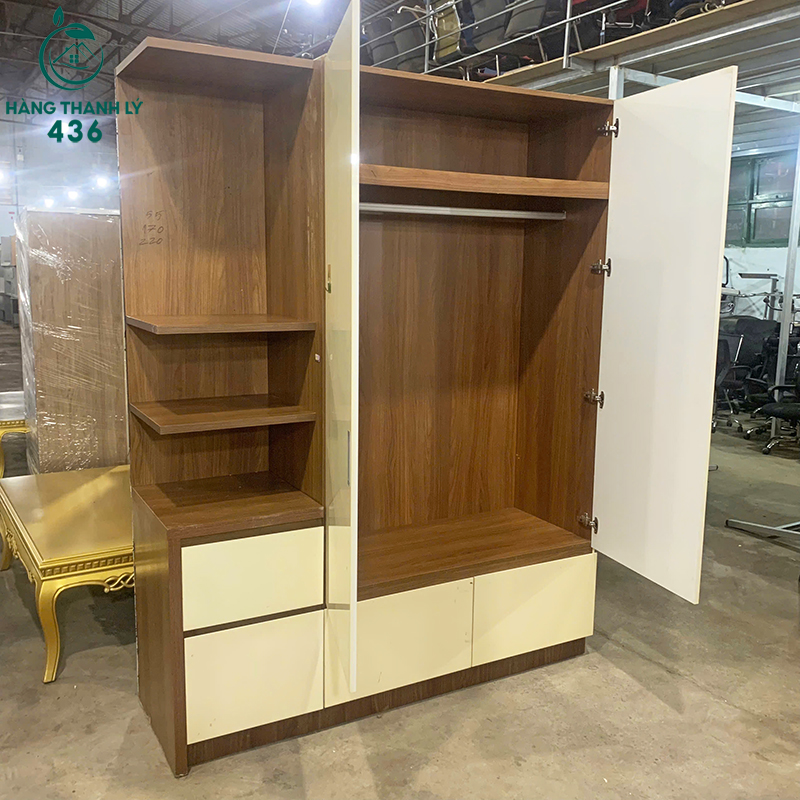 tu-quan-ao-cu-ket-hop-ke-trang-tri-2m2x1m7-2 Tủ Quần Áo Cũ Kết Hợp Kệ Trang Trí 2M2x1M7