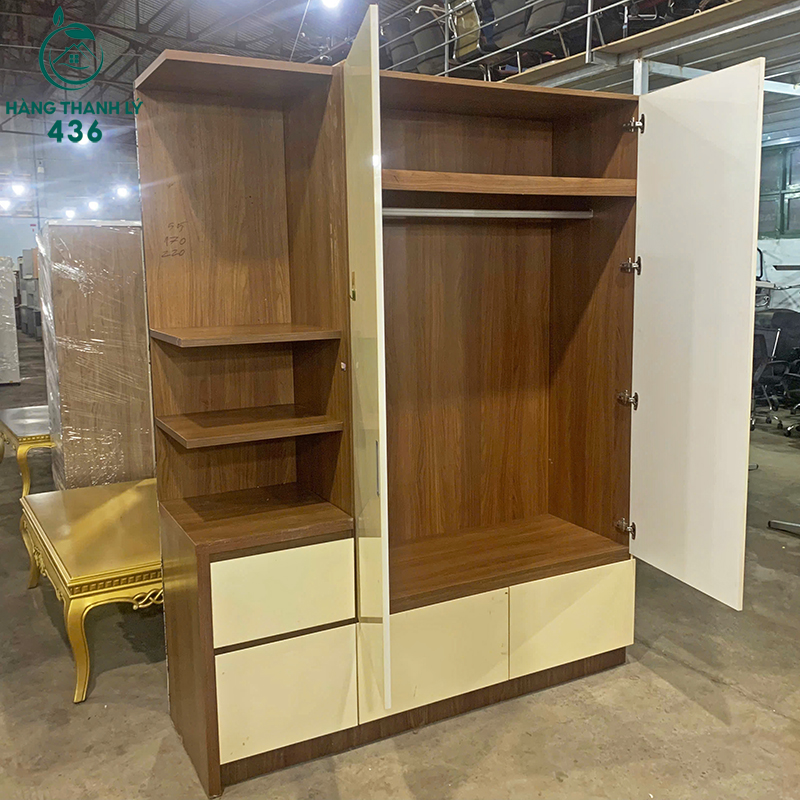 tu-quan-ao-cu-ket-hop-ke-trang-tri-2m2x1m7-4 Tủ Quần Áo Cũ Kết Hợp Kệ Trang Trí 2M2x1M7