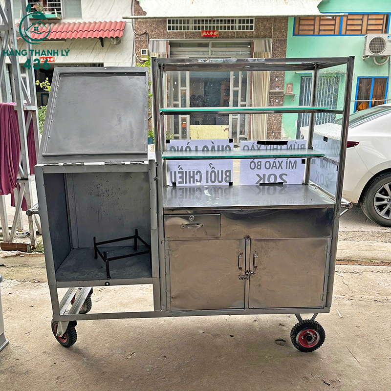 xe-ban-do-an-cu-bang-inox-co-banh-xe-di-chuyen-1 Quầy Bán Đồ Ăn Cũ Bằng Inox Có Bánh Xe Di Chuyển