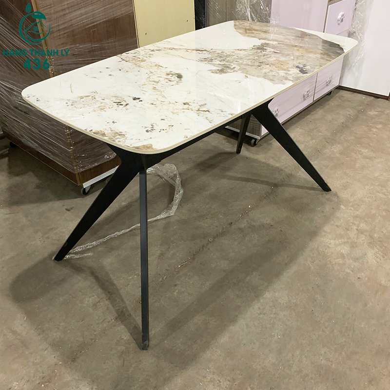 Bàn Ăn Cũ Mặt Vân Đá 1M2X75CM Chân Kim Loại Màu Đen ban-an-cu-mat-van-da-1m2x75cm-chan-kim-loai-mau-den-1 Bàn Ăn Cũ Mặt Vân Đá 1M2X75CM Chân Kim Loại Màu Đen