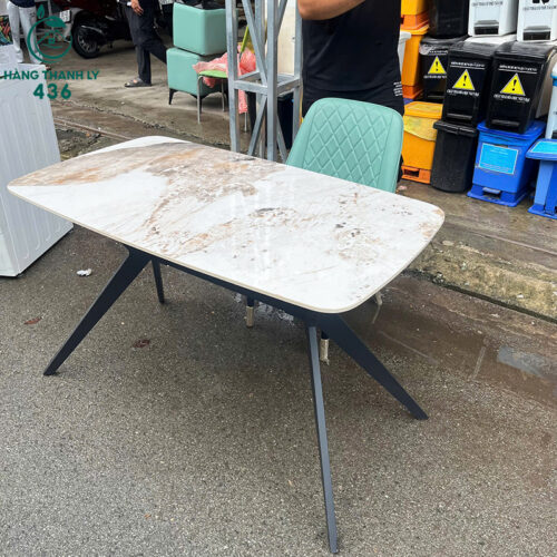 Bàn Ăn Cũ Mặt Vân Đá 1M2X75CM Chân Kim Loại Màu Đen 3 ban an cu mat van da 1m2x75cm chan kim loai mau den 4