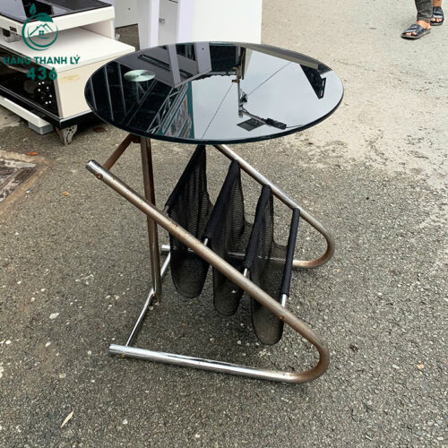 Bàn Cafe Cũ Mặt Kính Đen Đường Kính 48cm Chân Inox 2 ban cafe cu mat kinh den duong kinh 48cm chan inox 3